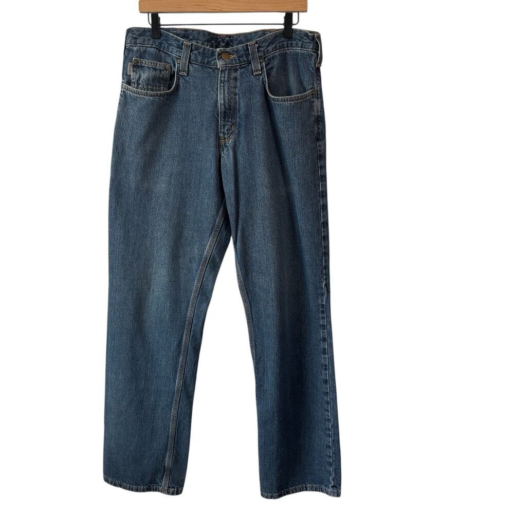 Carhartt Mens Jeans 34 X 31 Blue Straight Leg Medium Wash Work Wear